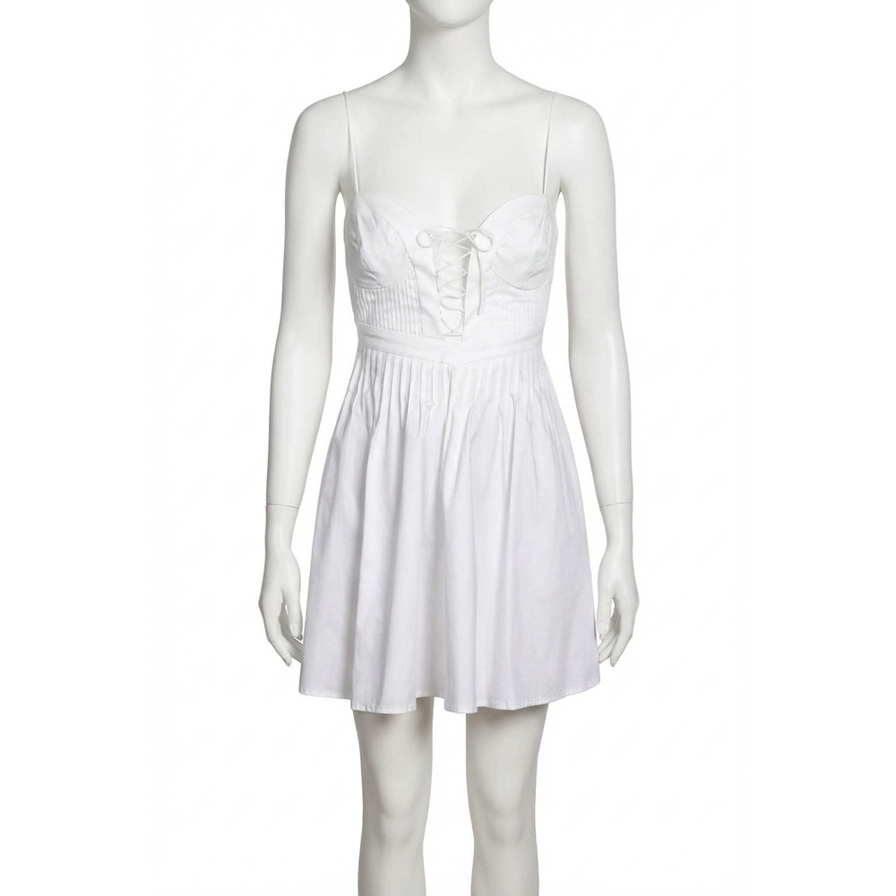 NEW FOR LOVE & LEMONS sierra lace-up open-back poplin mini dress in white